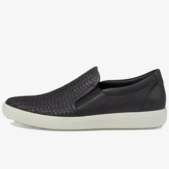 Ecco $175 soft Black woven Cow Leather cushioned slip-on loafers shoes - Picture 5 of 11